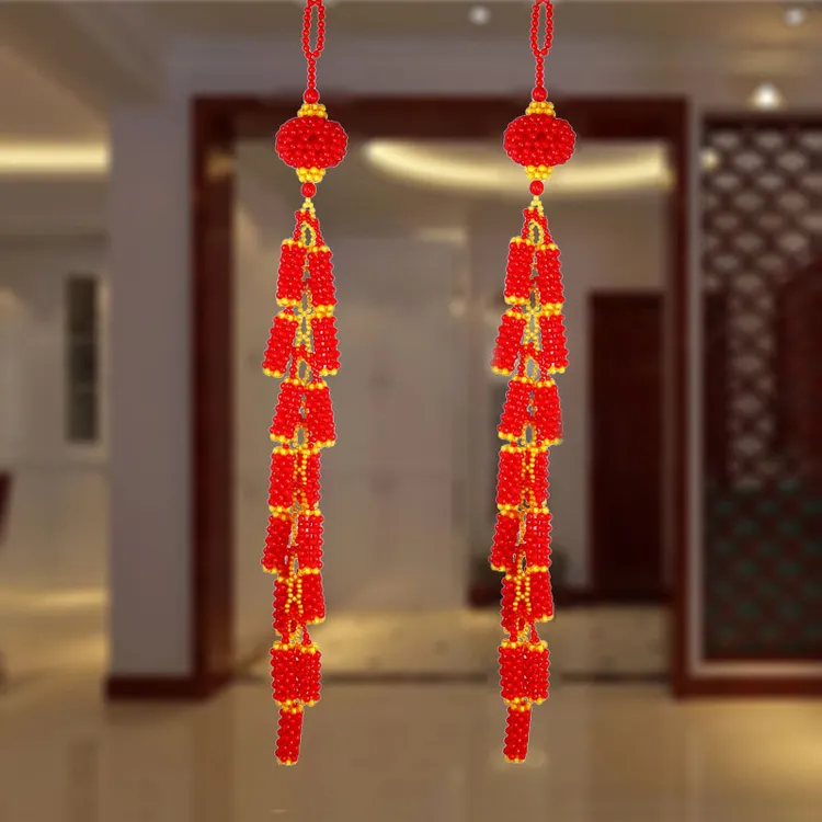 手工串珠鞭炮串节日装饰客厅玄关挂饰品中国结挂件工艺品喜庆成品