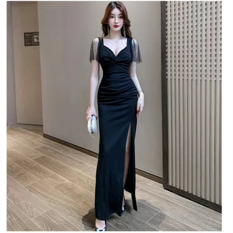 夜总会性感连衣裙低胸气质ktv晚礼服长款足浴桑拿技师沐足工作服