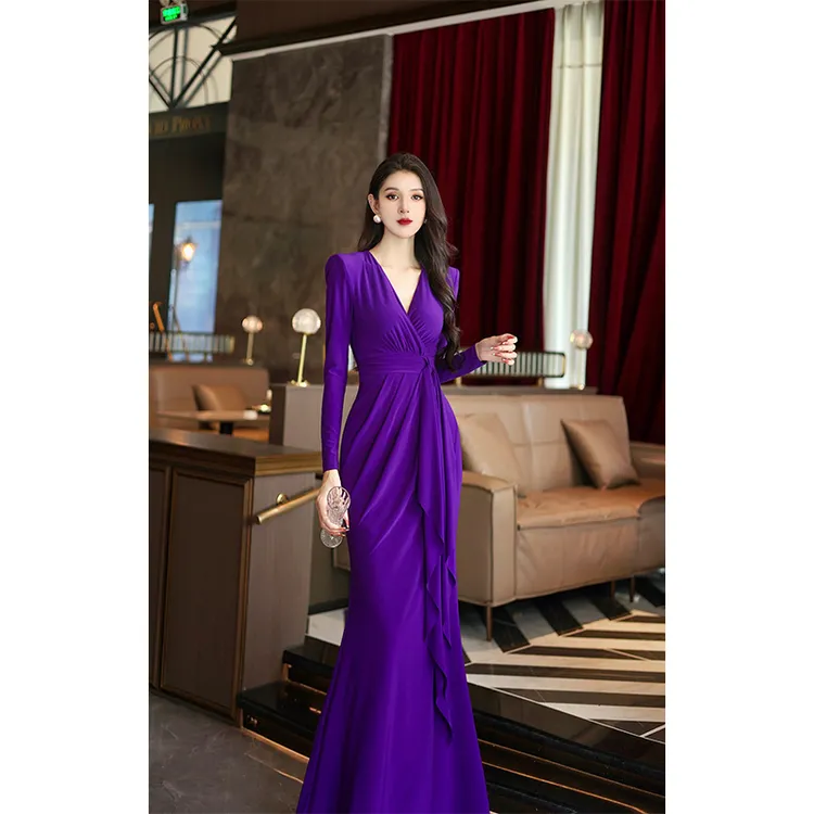 【尤克菲儿】原创设计秋季水晶麻纱修身优雅包臀紧身气质系带连衣裙