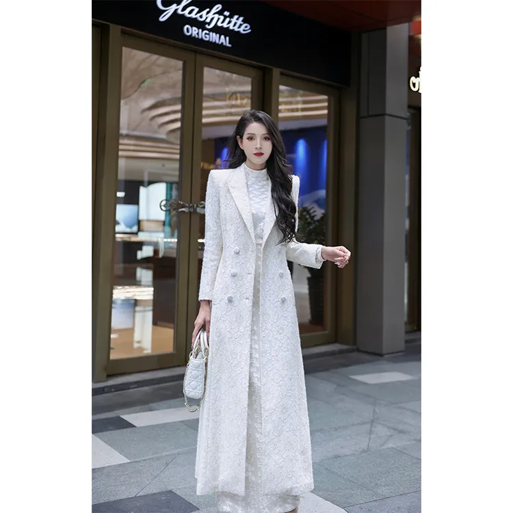 【尤克菲儿】高定轻奢秋冬氛围感气质复合蕾丝修身白色时尚外套