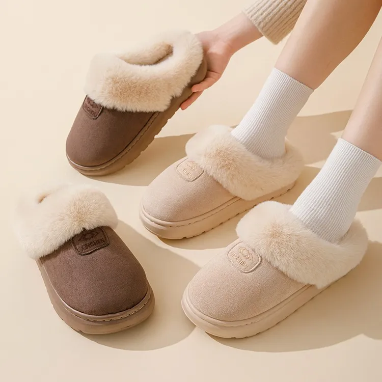 家居秋冬新款毛绒拖鞋棉拖鞋女士鞋室内踩屎感撞色棉拖鞋情侣外穿