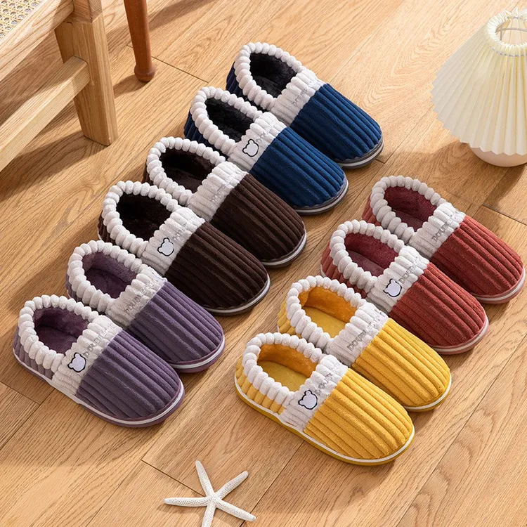 时尚男女冬季棉拖包跟 室内家居家用厚底防滑加绒保暖棉鞋软底