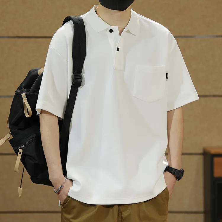 美式重磅短袖POLO衫男夏季潮牌宽松刺绣翻领带领体恤男士保罗衫
