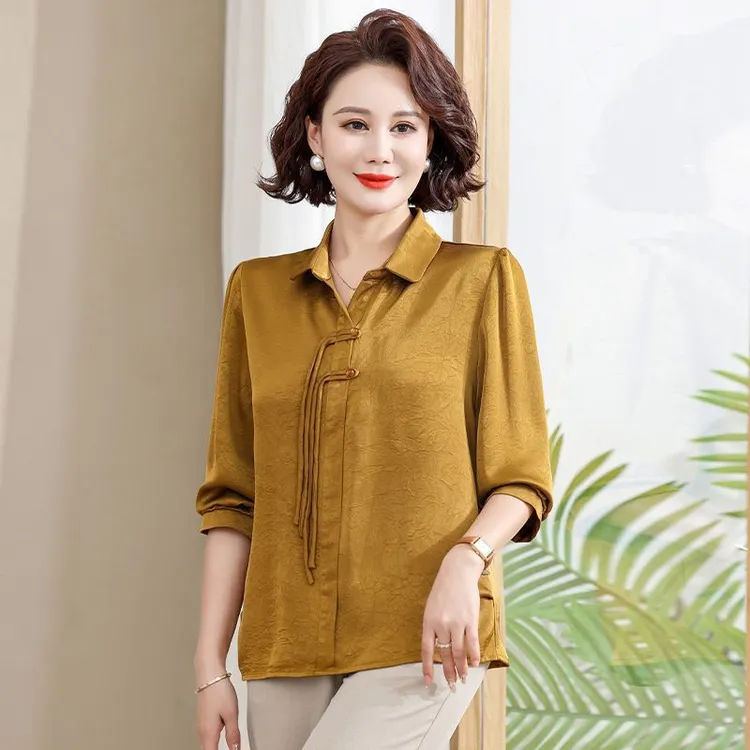 春装衬衫九分袖减龄气质新款时尚妈妈装衬衣休闲宽松母亲节衣服