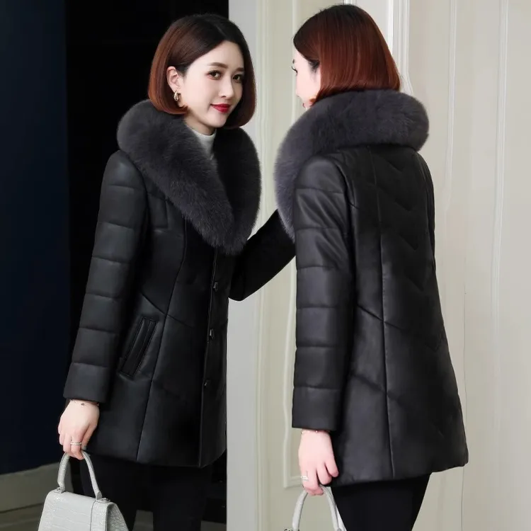 海宁真皮羽绒服女2025冬装新款中年妈妈绵羊皮外套中长款皮衣皮草