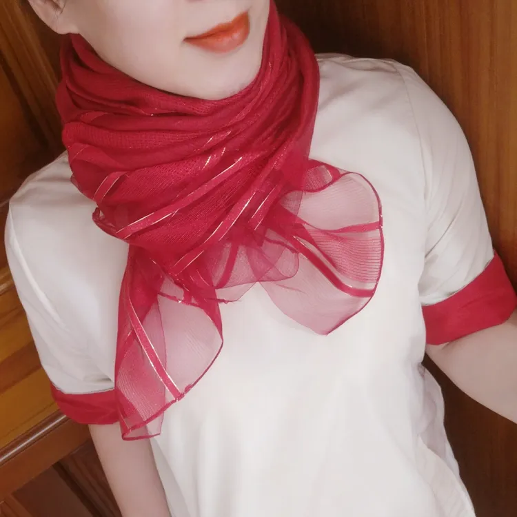 红色薄款丝毛柔软长巾