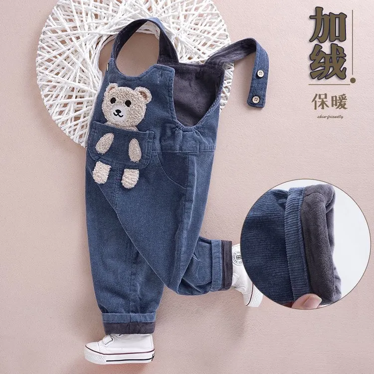 秋冬加绒加厚灯芯绒宝宝背带裤开裆早秋儿童秋装小童女婴儿裤子