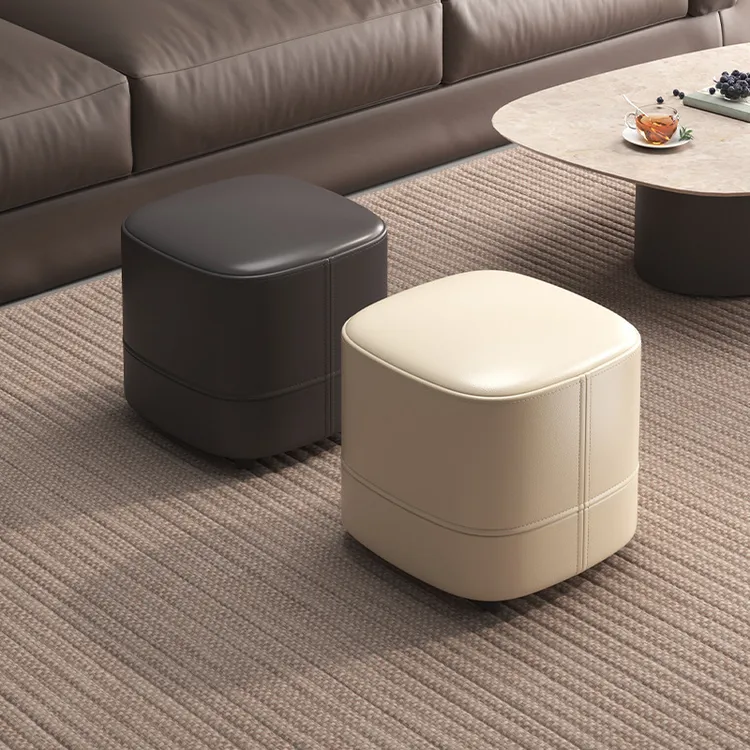 北欧皮革家用矮凳极简猫抓皮小凳子网红新款梳妆凳客厅茶几沙发凳