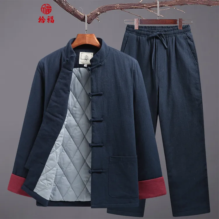 中式唐装男爸爸棉袄冬季加厚加棉复古盘扣汉服中国风棉衣外套棉服