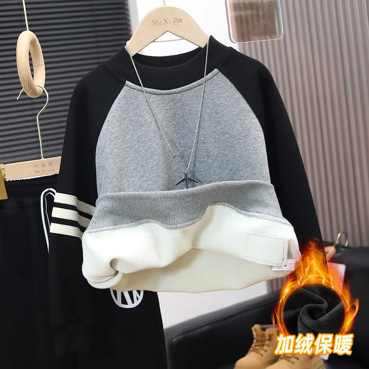 男童秋冬装卫衣加绒打底衫2025新款中大儿童秋季一体绒加厚上衣潮