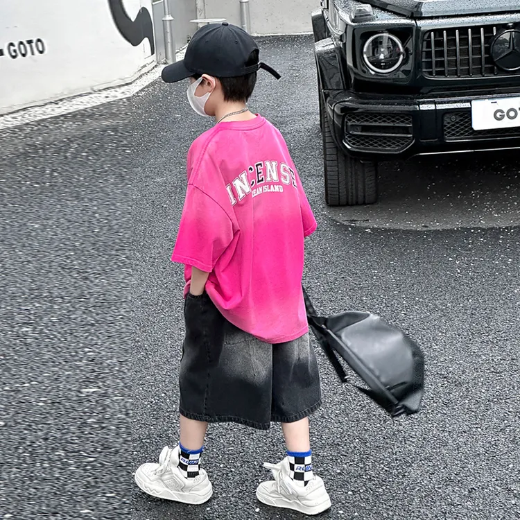 男童短袖T恤2024新款儿童夏季童装大童男孩痞帅夏装渐变半袖上衣