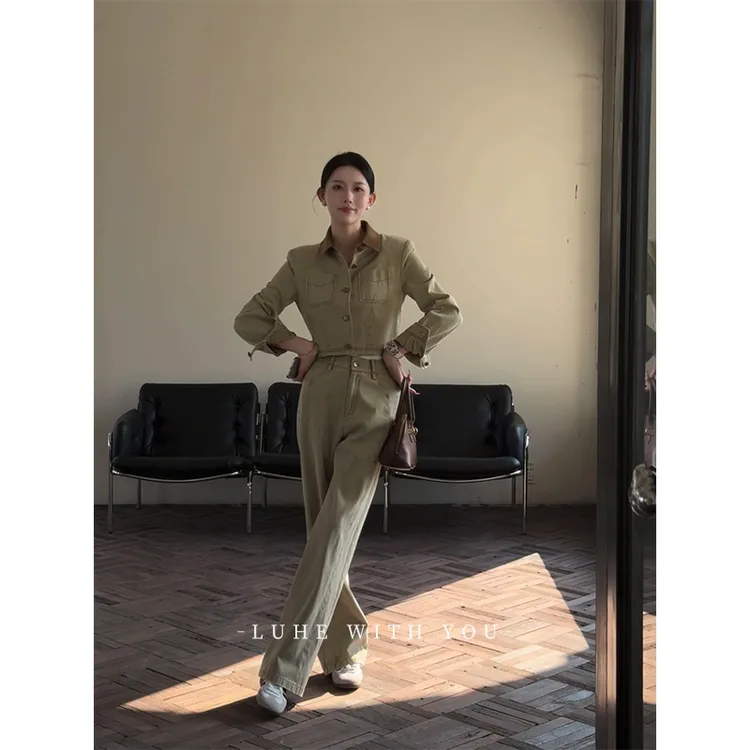LUHE【青木美拉德】hehe私服-100棉高阶青木调做旧拼皮牛仔套装