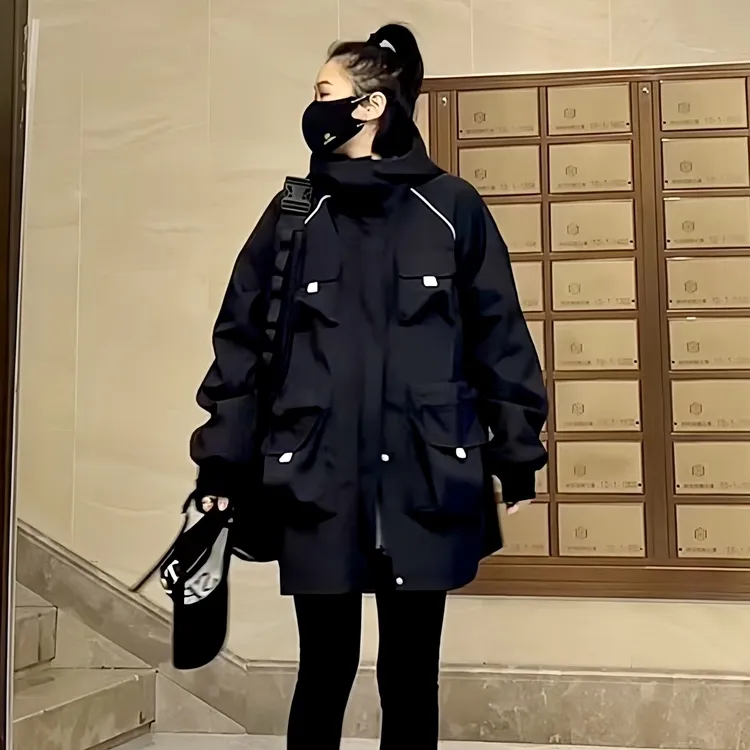 情侣装春秋外套风衣女韩版宽松连帽工装Q6601