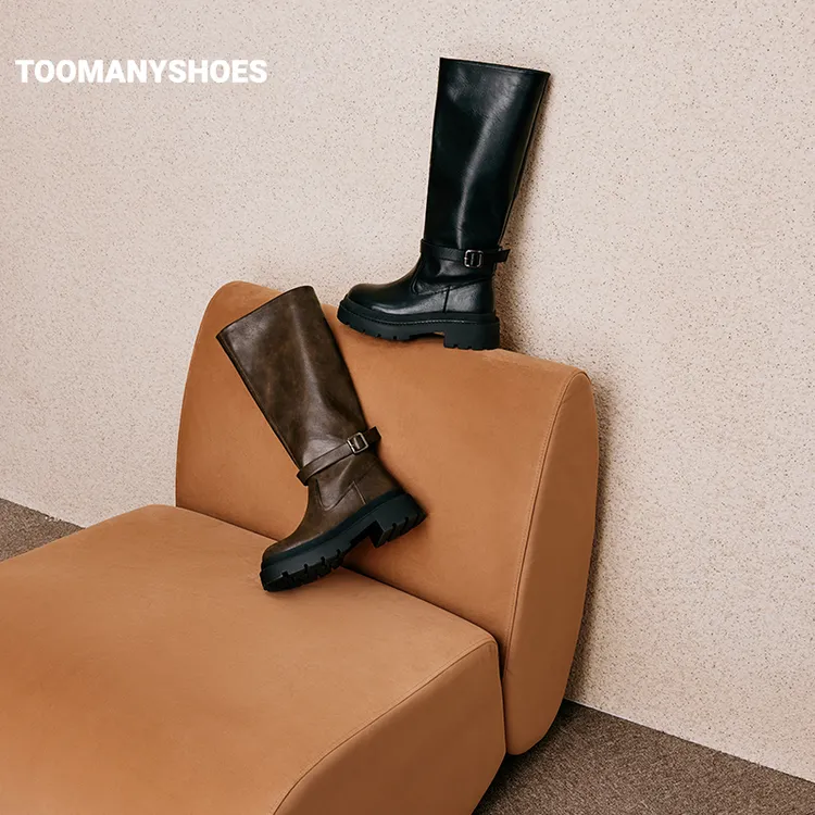 【爆款福利】Toomanyshoes机车手加绒厚底马丁靴巴恩风骑士靴