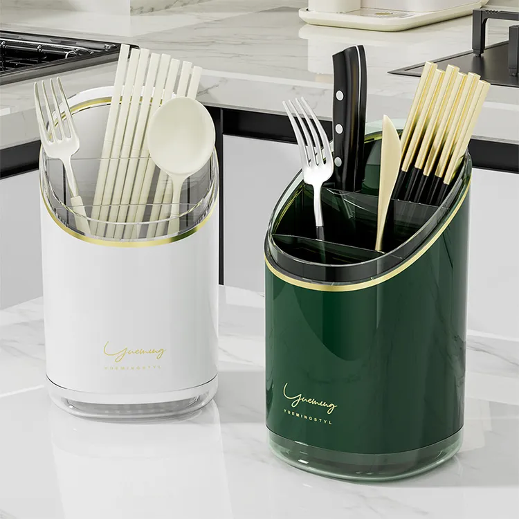 轻奢厨房置物筷笼免钉收纳架一体筷子筒沥水多功能家用台面整理架