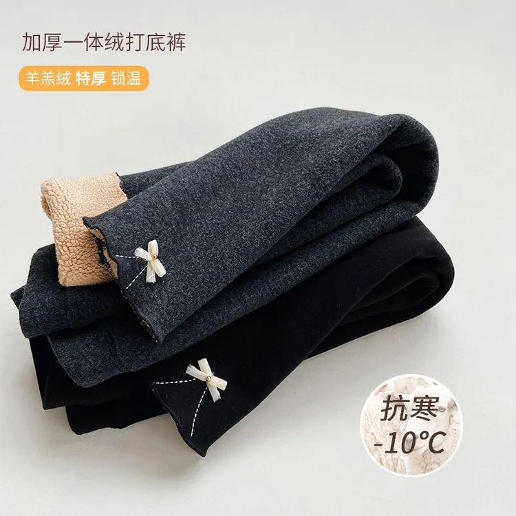 新款冬季保暖裤蝴蝶结打底裤冬装宝宝加绒加厚裤子儿童