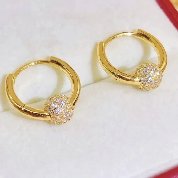 铜合金合成锆石耳饰 【璀璨之星】金色精致轻奢简约耳圈耳扣耳饰