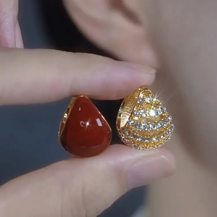 铜合金耳饰 双面精致轻奢镶嵌满钻气质时尚耳环