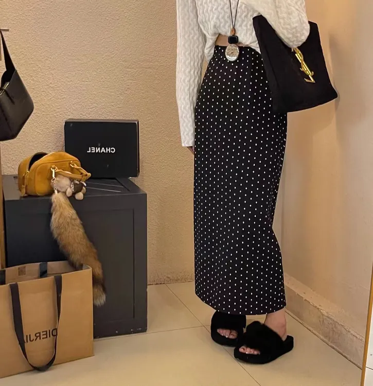 韩国东大门秋季新款高级感波点显瘦半身裙高腰时尚复古小众洋气