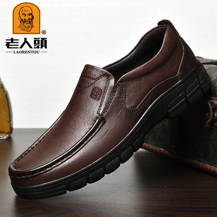 老人头男鞋真皮纯牛皮防滑软底男士休闲皮鞋高档轻便透气中年皮鞋