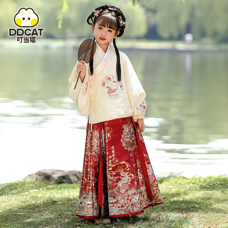 叮当猫女童2024新款马面裙汉服春秋款中国风儿童古风明制古装套装