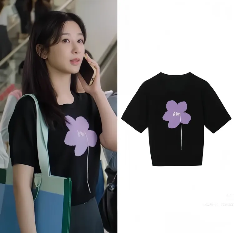 承欢记杨紫同款黑色上衣冰丝短袖