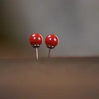 含辰砂工艺品0.6cm红砂珠素耳钉