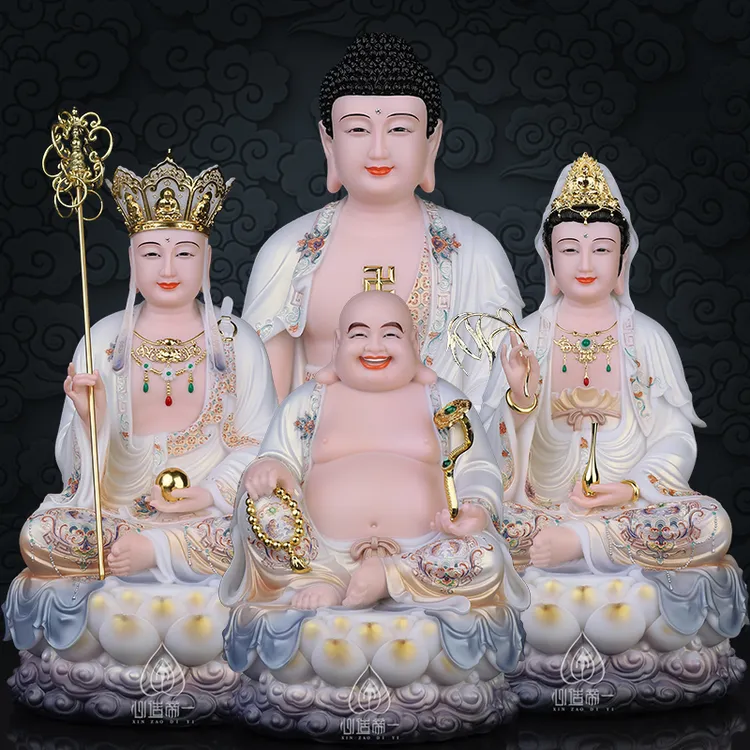 实心汉白玉观世音像娑婆三圣释迦牟尼像观世音弥勒佛地藏王全堂佛