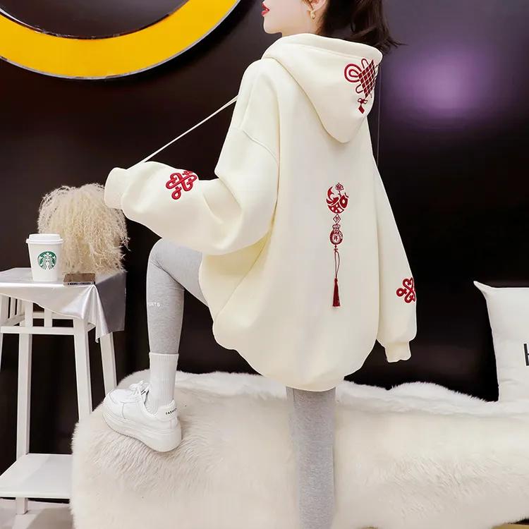 秋冬洋气加绒加厚连帽卫衣女2024新款减龄宽松百搭设计感上衣外套