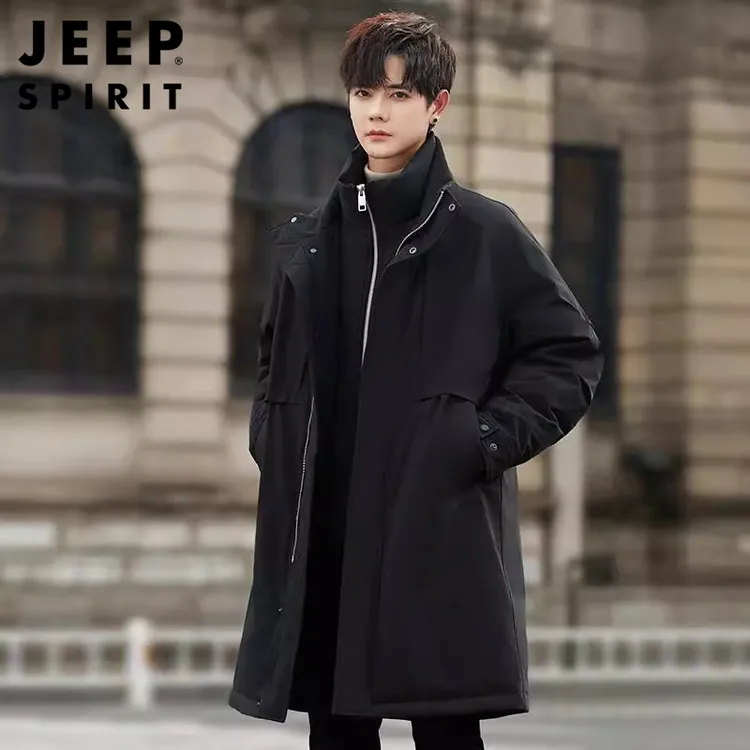 JEEPSPIRIT风衣式羽绒服男士冬季2025新款白鸭绒加厚保暖立领外套