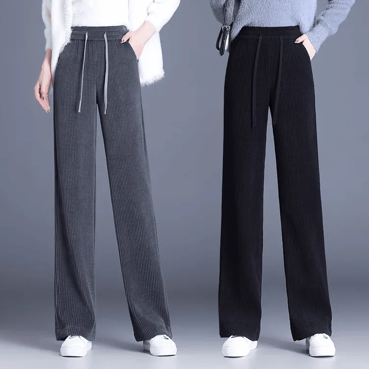 加绒/不加绒秋冬窄版阔腿裤女2024新款宽松百搭显瘦休闲直筒长裤