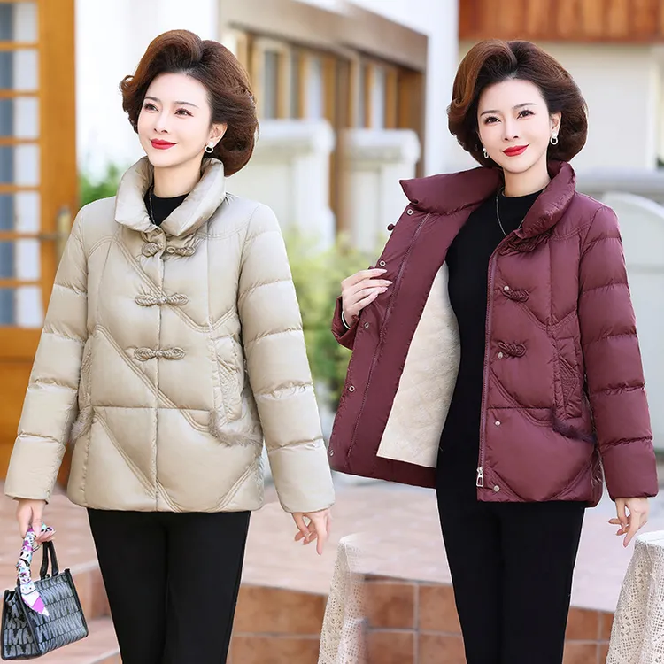 中年妈妈秋冬洋气羽绒棉服2024新款中老年女冬装棉袄外套短款棉衣