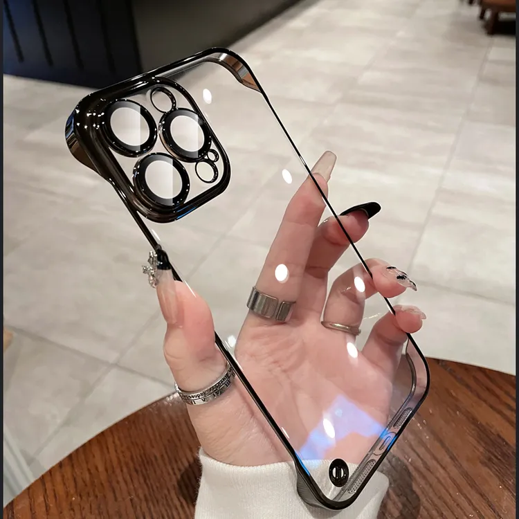 苹果15promax手机壳半包电镀iPhone14超薄13透明保护壳自带镜头膜