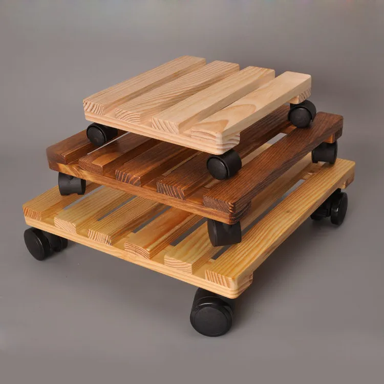 花盆底座正方形加厚实木托盘底座阳台室外露天门口防晒带万向轮