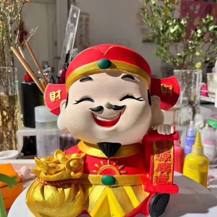 财神爷桌面招财摆件石膏娃娃彩绘涂色手工制作创意DIY开业招财