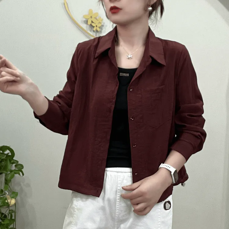 红色POLO领衬衫外套女2025春季新款大码宽松休闲洋气减龄长袖衬衣