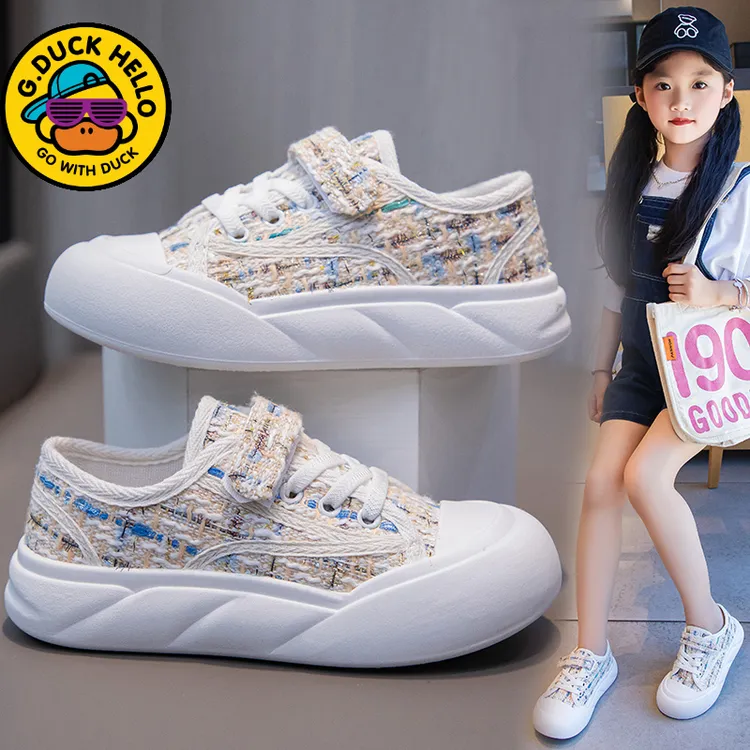 品牌小黄鸭女童板鞋儿童春秋新款软底轻便休闲鞋子女孩低帮帆布鞋