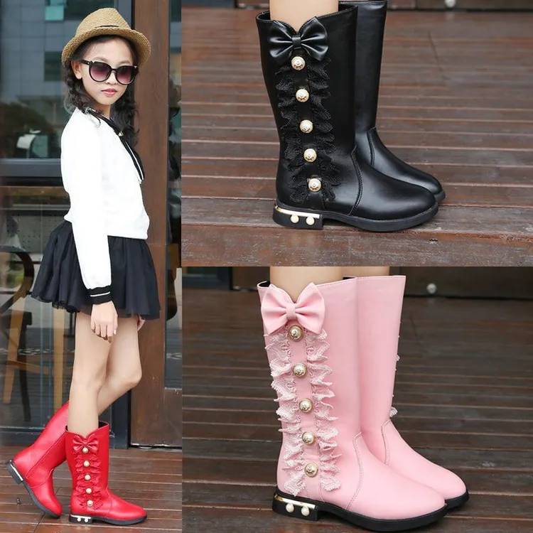 女童鞋长靴子儿童高筒靴新款女孩皮靴秋冬加绒二棉靴公主雪地靴子