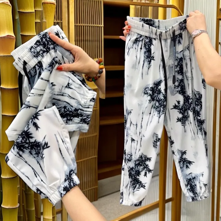 水墨竹抖抖裤9976夏季休闲百搭潮流