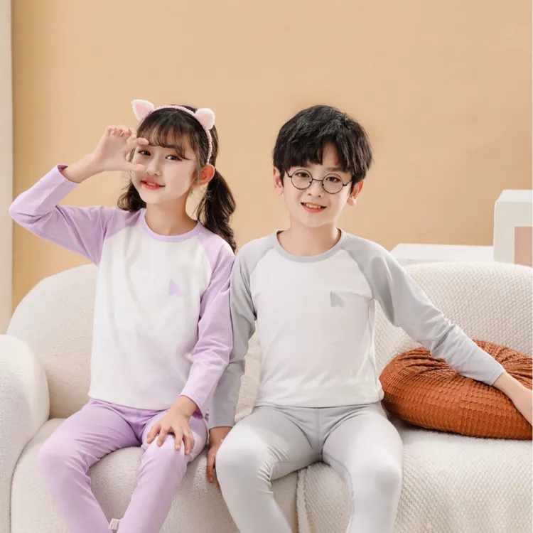 莱卡纯棉薄款家居儿童套装春秋打底睡衣
