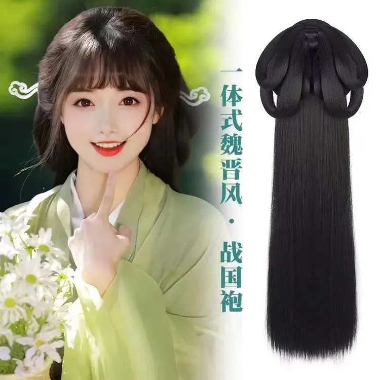 古风汉服假发懒人一体式战国袍盘发发髻头饰古装后脑勺垫发包造型