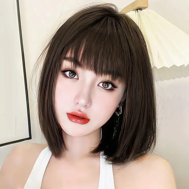 韩版假发短发圆脸空气刘海波波头蓬松修脸初恋假发女款全头套直发