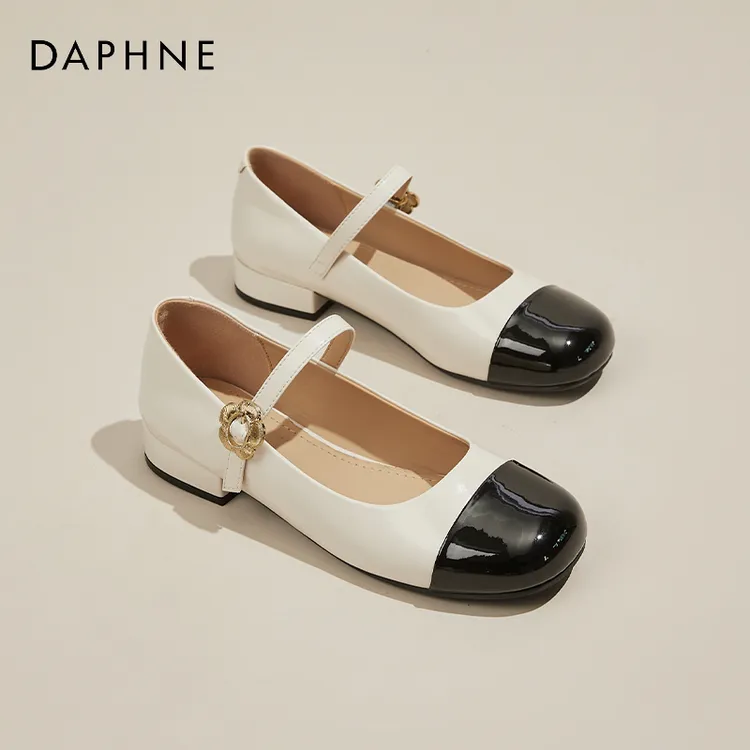 达芙妮2025秋季浅口圆头玛丽珍鞋百搭平底尖头平底单鞋女款小皮鞋