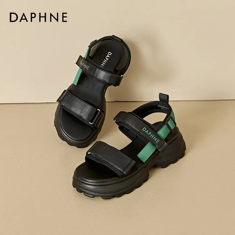 达芙妮时尚舒适百搭厚底凉鞋2024年夏季外穿轻便露趾休闲鞋沙滩鞋