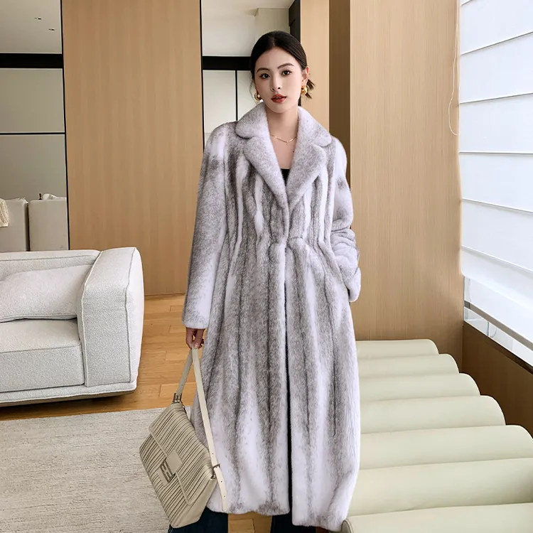 全抽刀工艺进口紫标天鹅绒水貂西装领貂皮大衣女长款整貂皮草外套