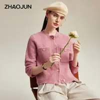 zhaojun/兆君24潮牌时尚秋冬长袖气质羊绒短款小香风开衫ZSS3326