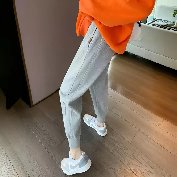 华棉卫裤女春秋冬显瘦百搭螺纹束脚长裤加绒小个子九分高腰休闲裤