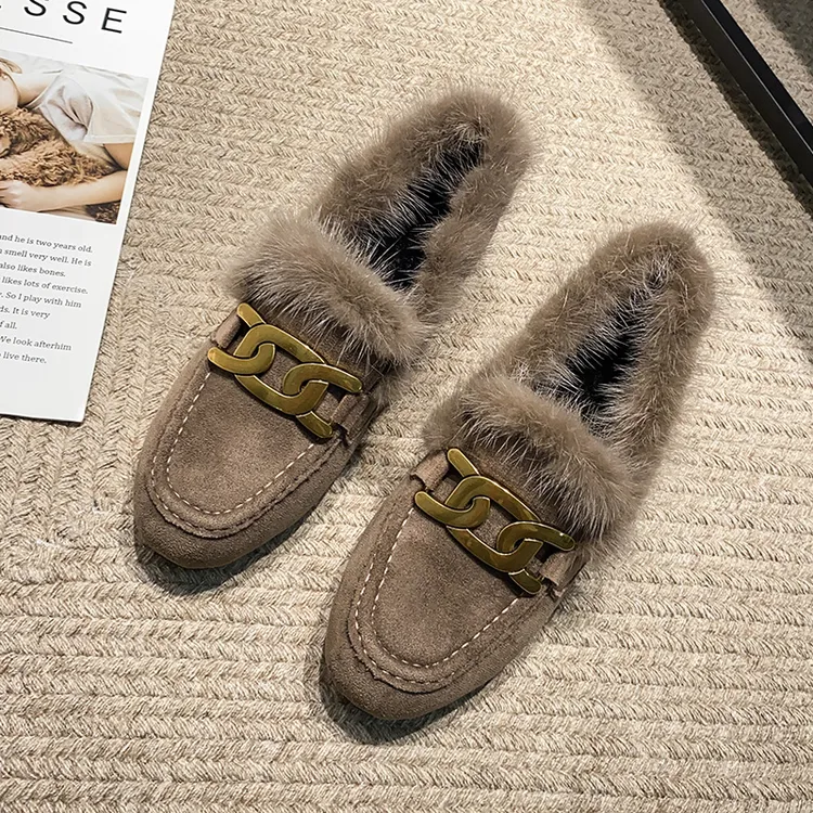 毛毛鞋女秋冬季外穿2025新款加绒加厚保暖棉鞋貂毛内增高豆豆鞋女