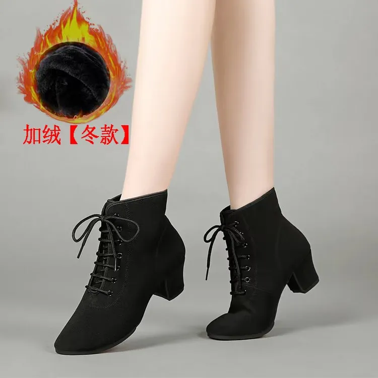 特丝丽她双11好物秋季透气牛津布广场舞鞋舞蹈靴水兵舞拉丁舞短靴