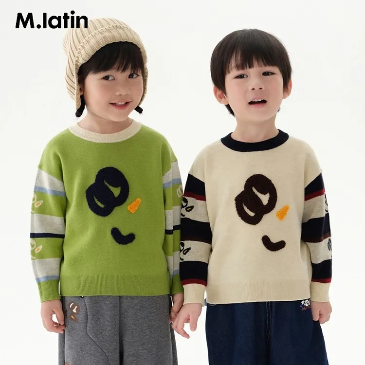 马拉丁童装毛衣冬装款男小童趣味雪人毛巾绣花设计圆领毛衣